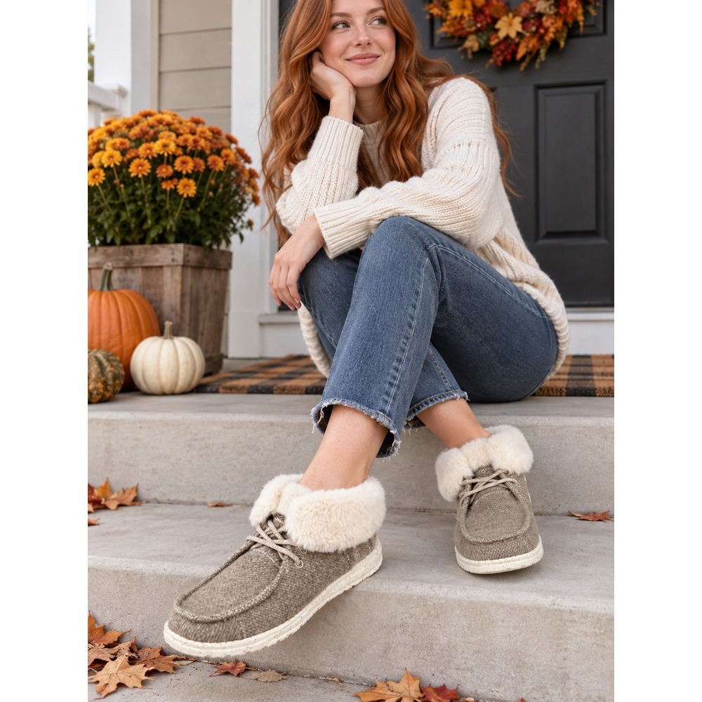 Hey Dude Britt Womens Size 8 Brown Faux Fur Lined Ankle Boots Lace Up Cozy - Picture 2 of 13